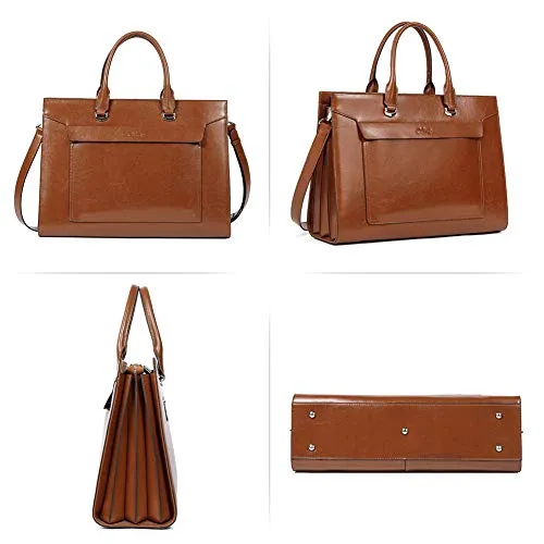 CLUCI Leather Briefcase for Women Vintage Laptop 15.6 Inch Slim Large Business Ladies Work Shoulder Bag Oil Wax Brown