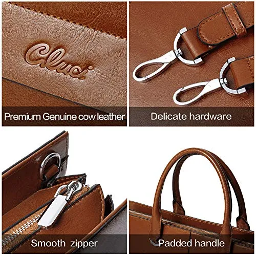 CLUCI Leather Briefcase for Women Vintage Laptop 15.6 Inch Slim Large Business Ladies Work Shoulder Bag Oil Wax Brown