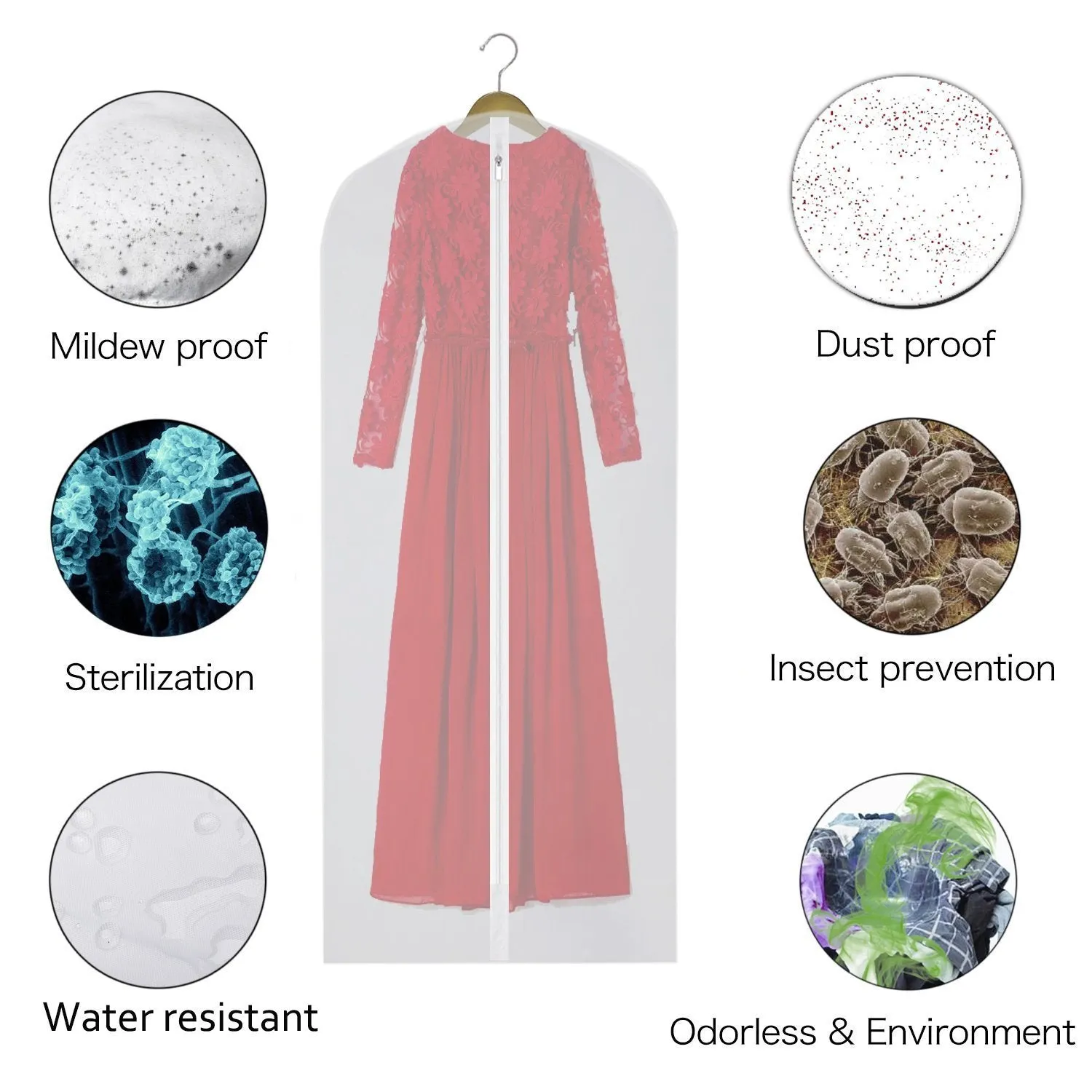 CM CUMIZON Garment Bags Hanging Garment Covers for Long Dresses Translucent Suit Bag (Set of 6) with Full-Length Zipper for Dance Costumes Gown Dress Clothes Storage 24x50 / 60 inch