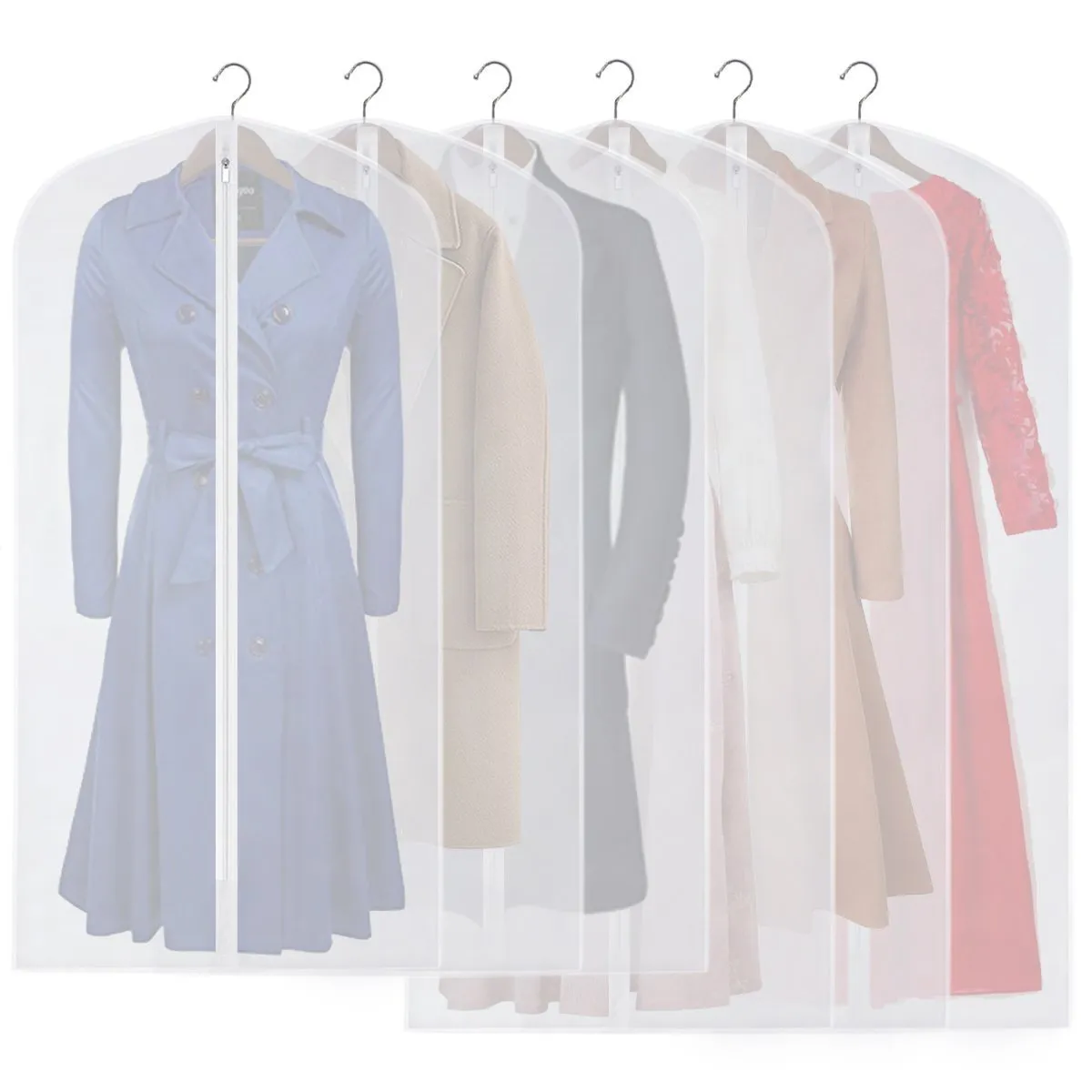 CM CUMIZON Garment Bags Hanging Garment Covers for Long Dresses Translucent Suit Bag (Set of 6) with Full-Length Zipper for Dance Costumes Gown Dress Clothes Storage 24x50 / 60 inch