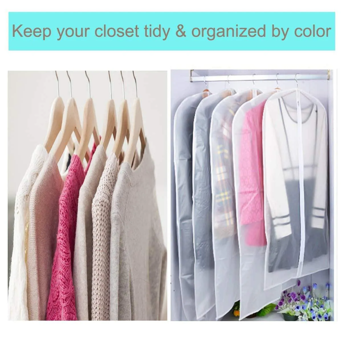 CM CUMIZON Garment Bags Hanging Garment Covers for Long Dresses Translucent Suit Bag (Set of 6) with Full-Length Zipper for Dance Costumes Gown Dress Clothes Storage 24x50 / 60 inch