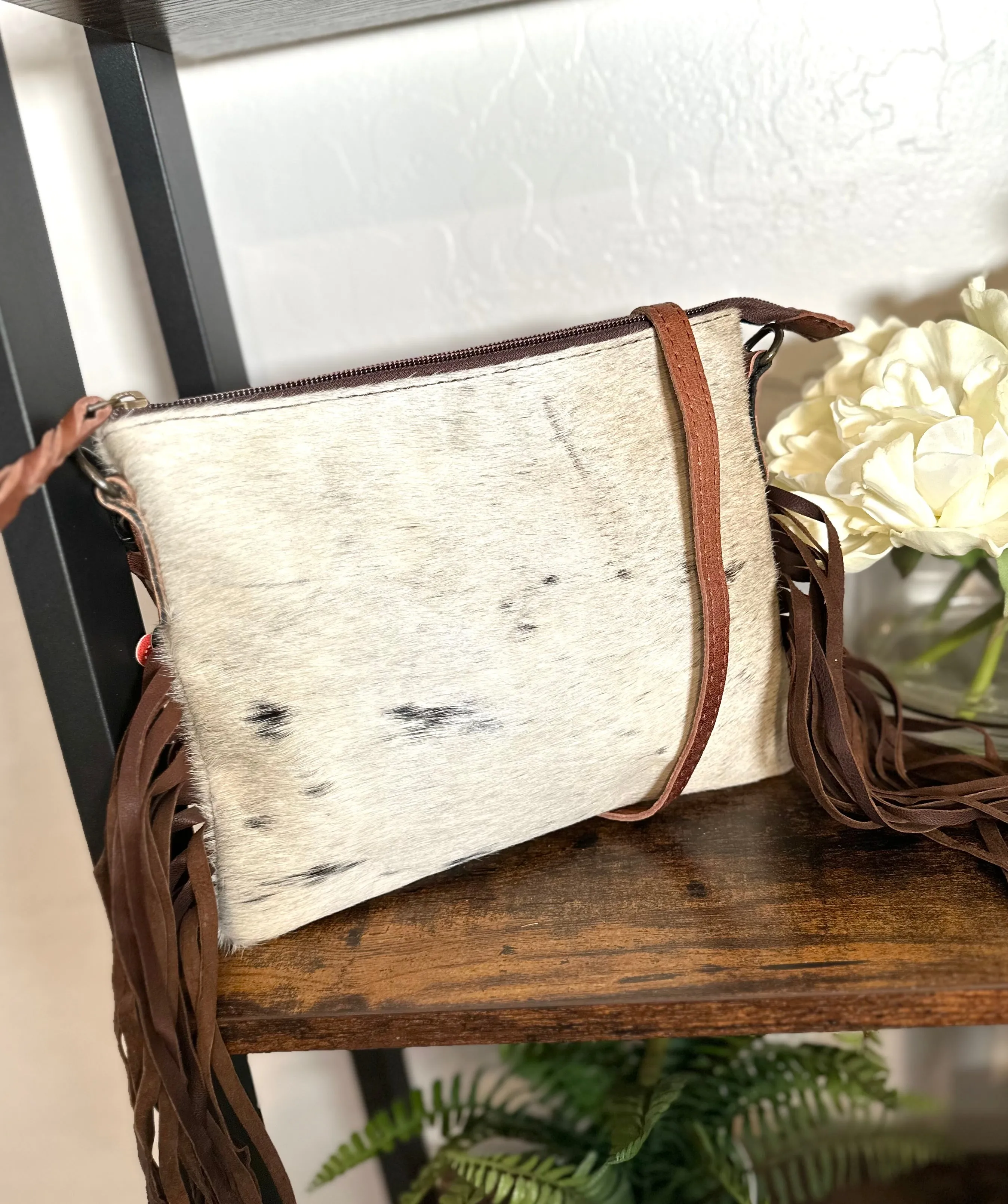 Cowgirl Weekend Dark Brown Cowhide Leather Fringe Handbag