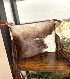 Cowgirl Weekend Dark Brown Cowhide Leather Fringe Handbag