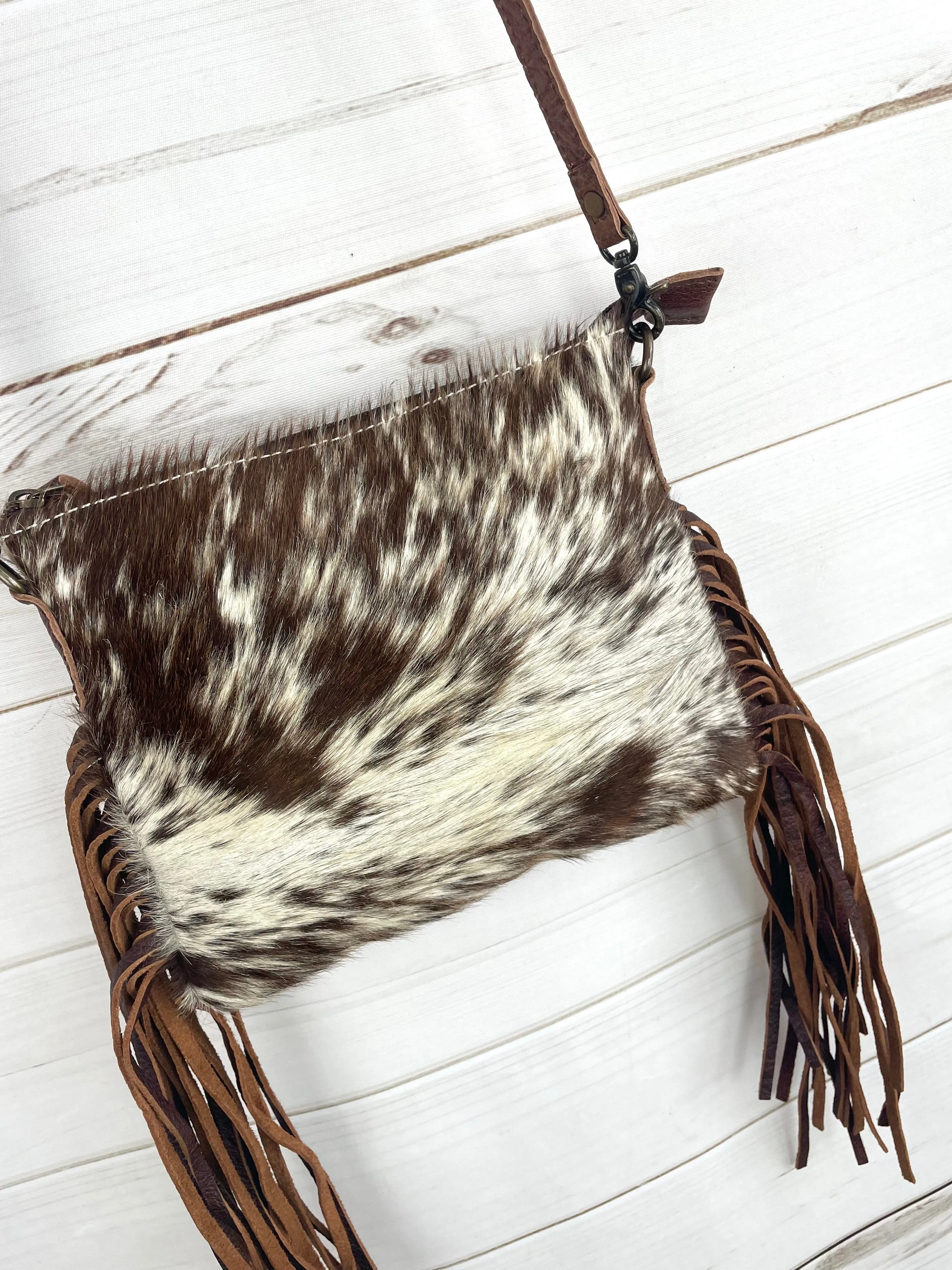 Cowgirl Weekend Dark Brown Cowhide Leather Fringe Handbag