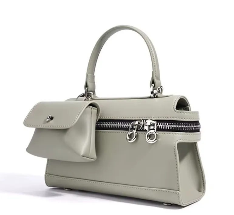 Cowhide Leather Mini Handbag with Front Pouch