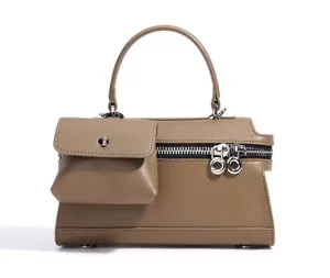 Cowhide Leather Mini Handbag with Front Pouch