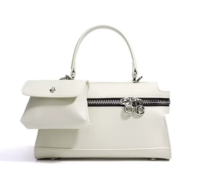 Cowhide Leather Mini Handbag with Front Pouch