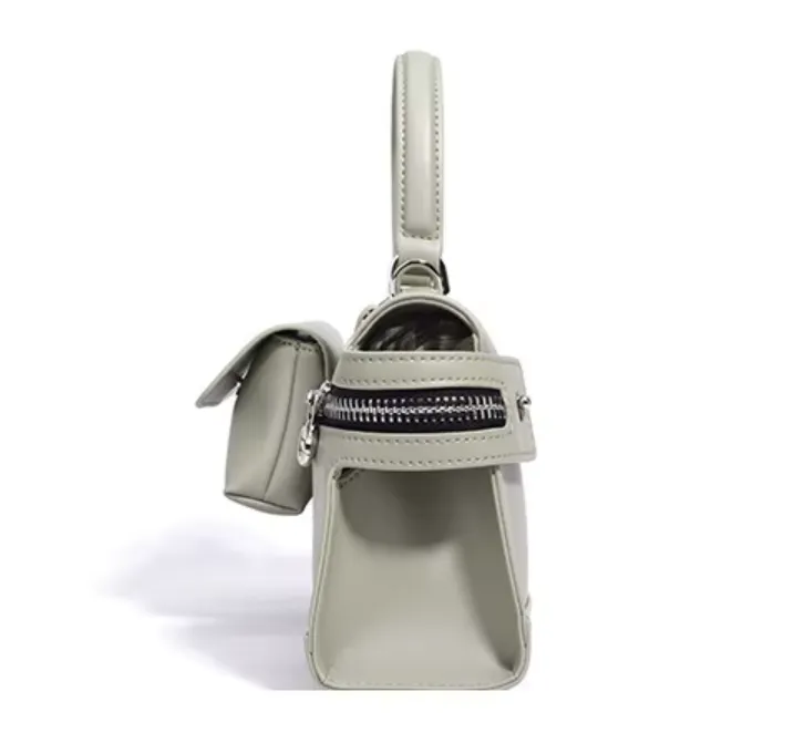 Cowhide Leather Mini Handbag with Front Pouch