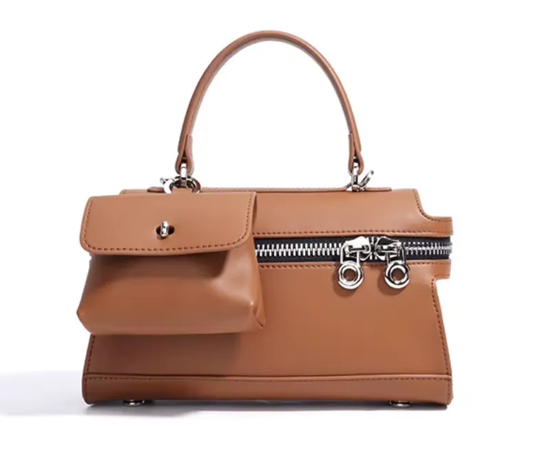 Cowhide Leather Mini Handbag with Front Pouch