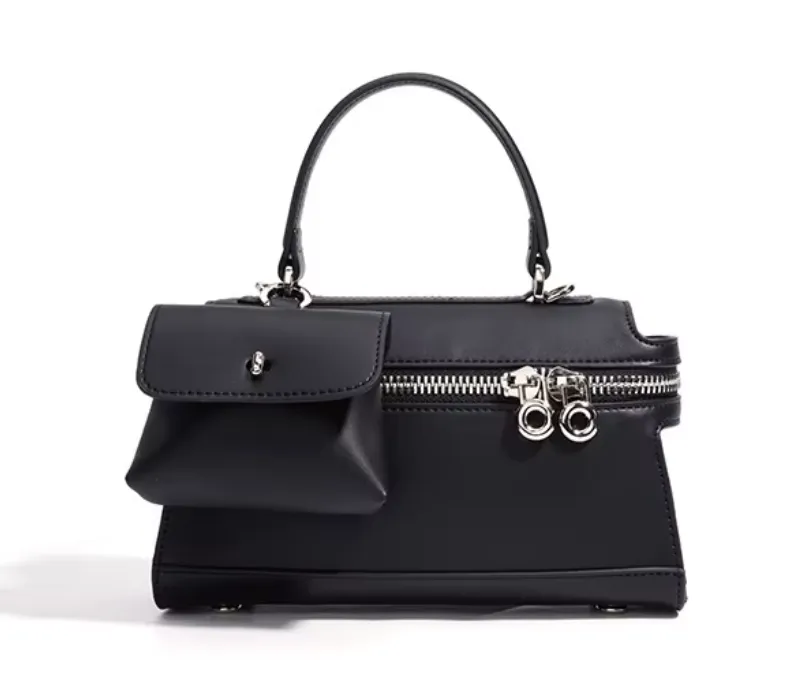 Cowhide Leather Mini Handbag with Front Pouch