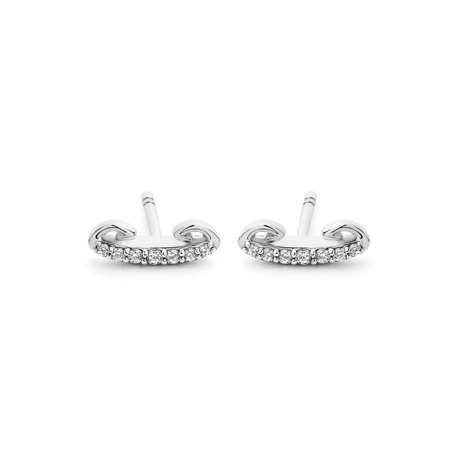 Crescent Pavé Stud Earring - Sterling Silver   CZ Blanc