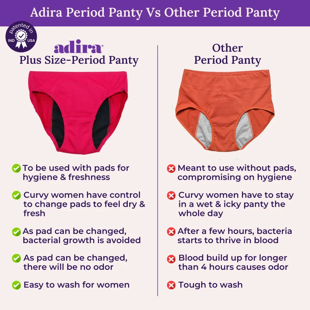 Curvy Women Period Panties For Stain Free Period | Hipster Fit | Leak Proof | Use with Pad For Hygiene | Prevents Front & Back Stains