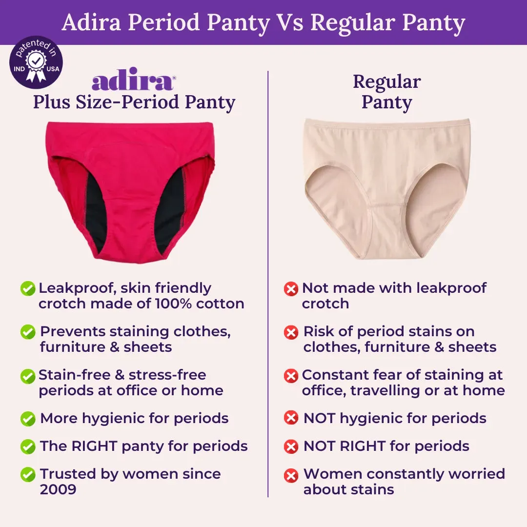 Curvy Women Period Panties For Stain Free Period | Hipster Fit | Leak Proof | Use with Pad For Hygiene | Prevents Front & Back Stains