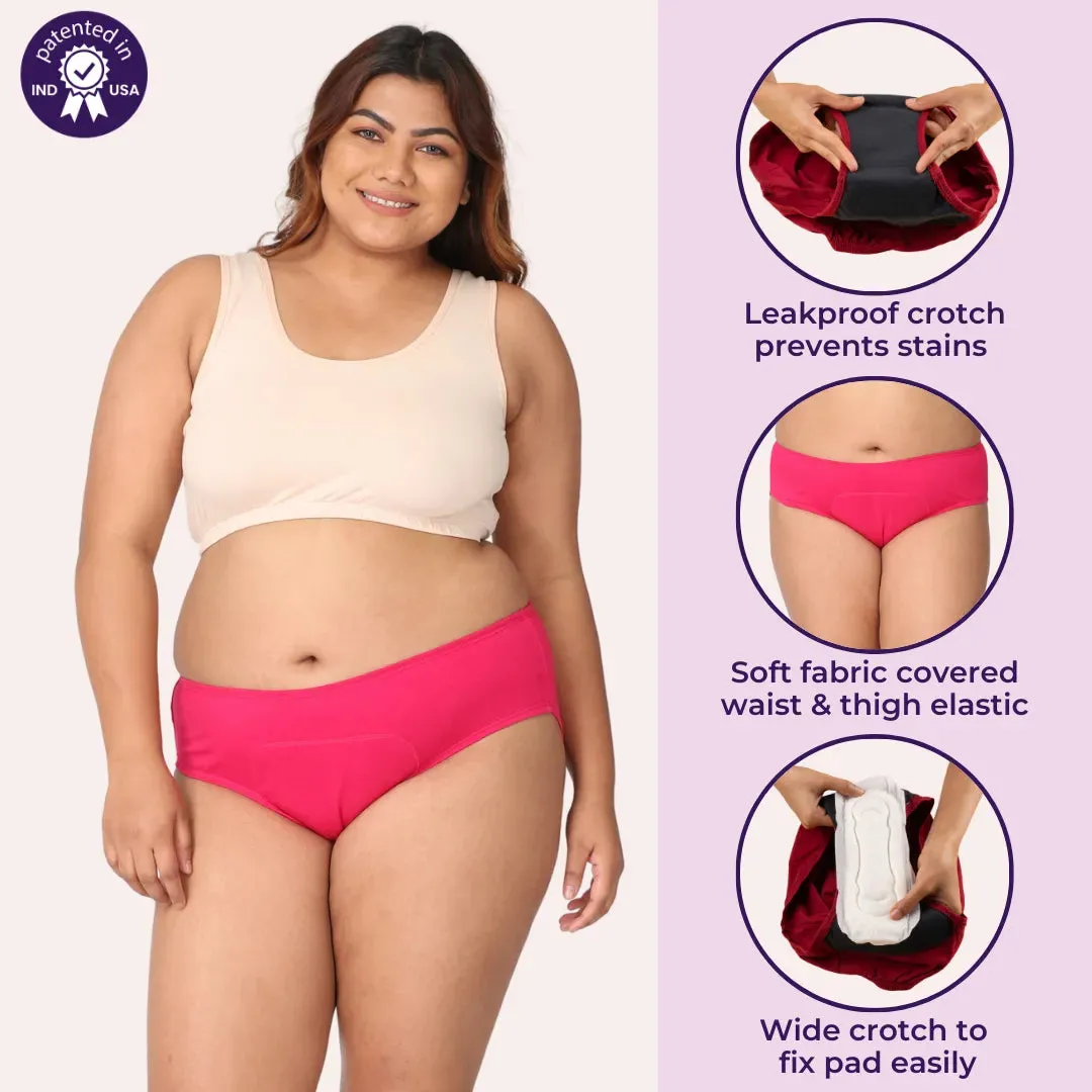 Curvy Women Period Panties For Stain Free Period | Hipster Fit | Leak Proof | Use with Pad For Hygiene | Prevents Front & Back Stains