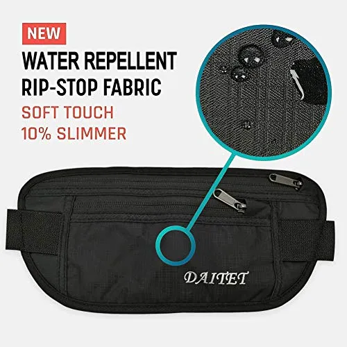 DAITET Running Belt Waist Pack, Fanny Pack for Men&Women, Travel Money Belt, Waterproof Waist Bag, Adjustable Workout Belt Fits All Phone (Pure Black)