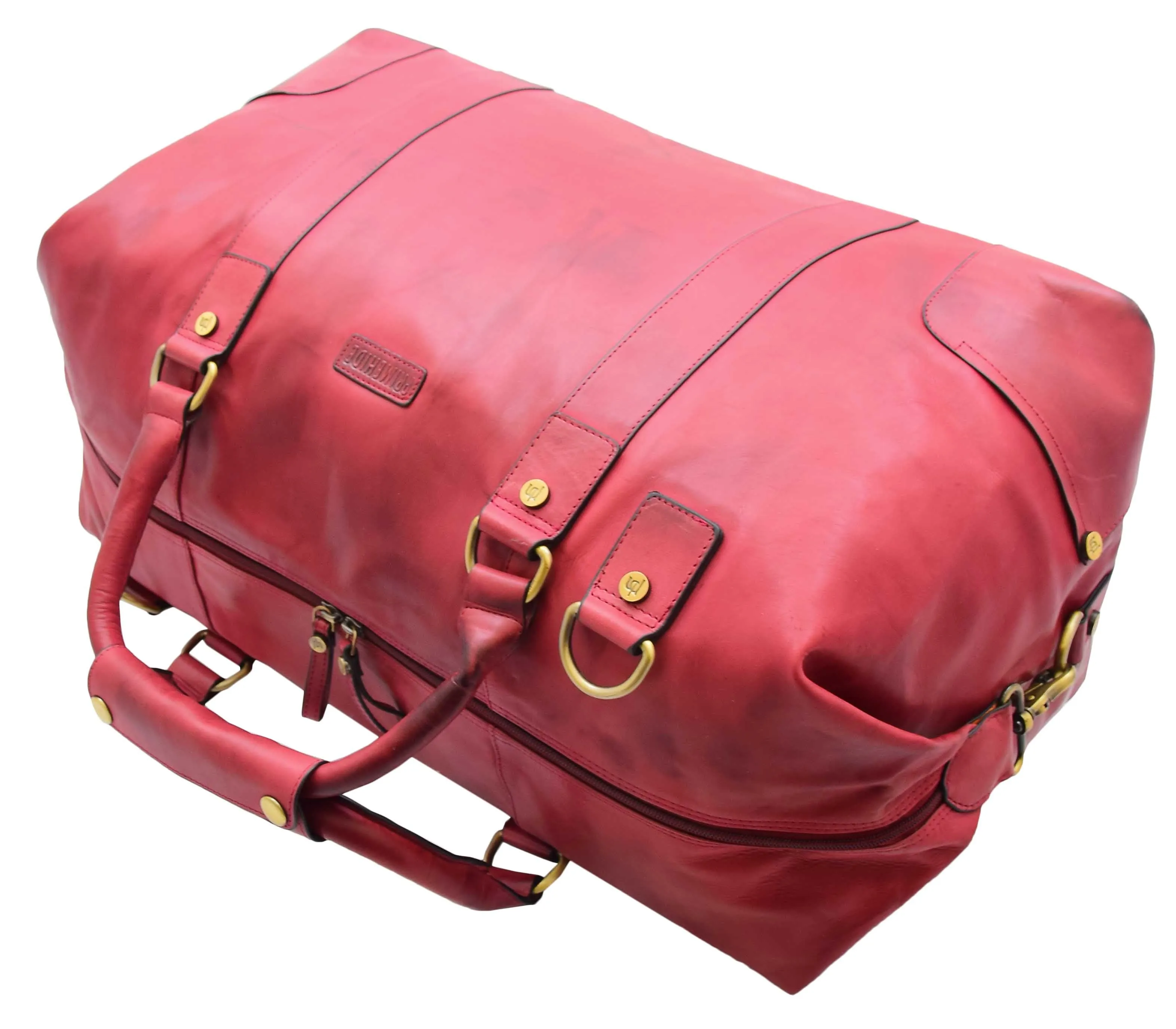 DR324 Genuine Leather Holdall Travel Weekend Duffle Bag Bordo