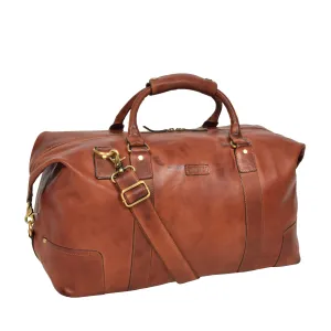 DR324 Genuine Leather Holdall Travel Weekend Duffle Bag Tan