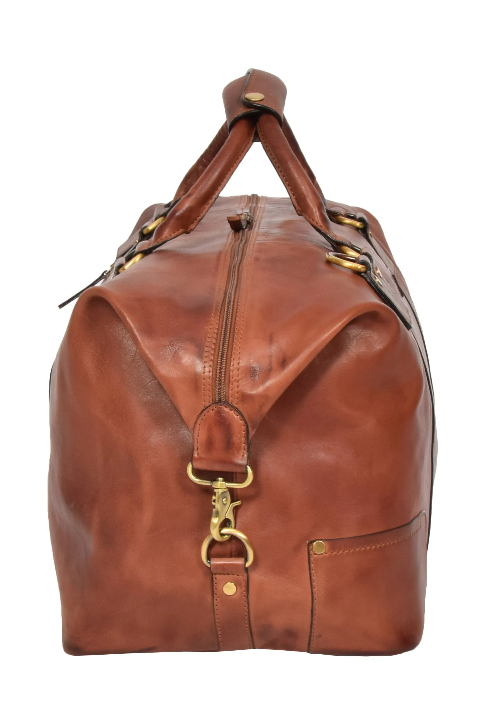 DR324 Genuine Leather Holdall Travel Weekend Duffle Bag Tan