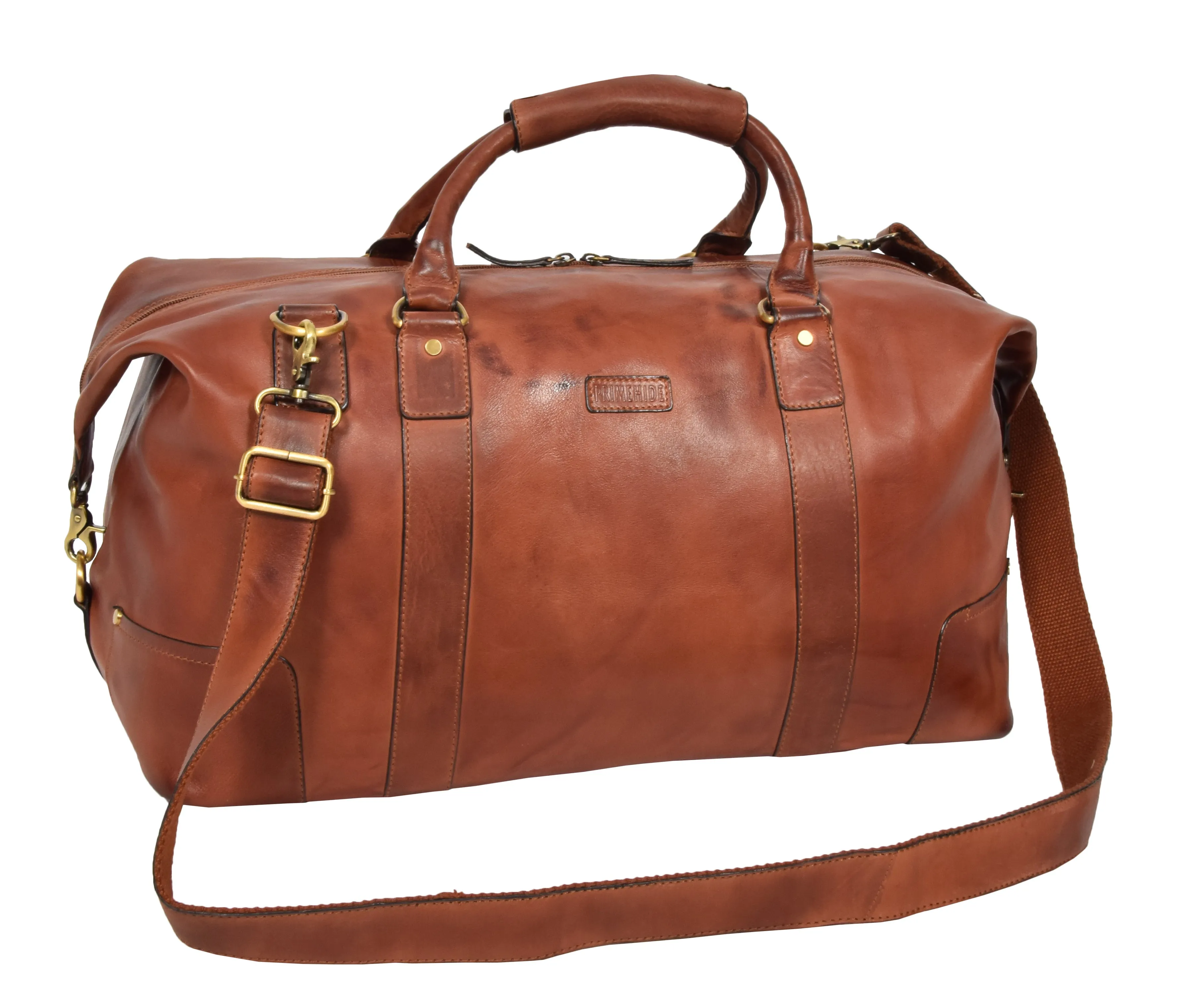 DR324 Genuine Leather Holdall Travel Weekend Duffle Bag Tan