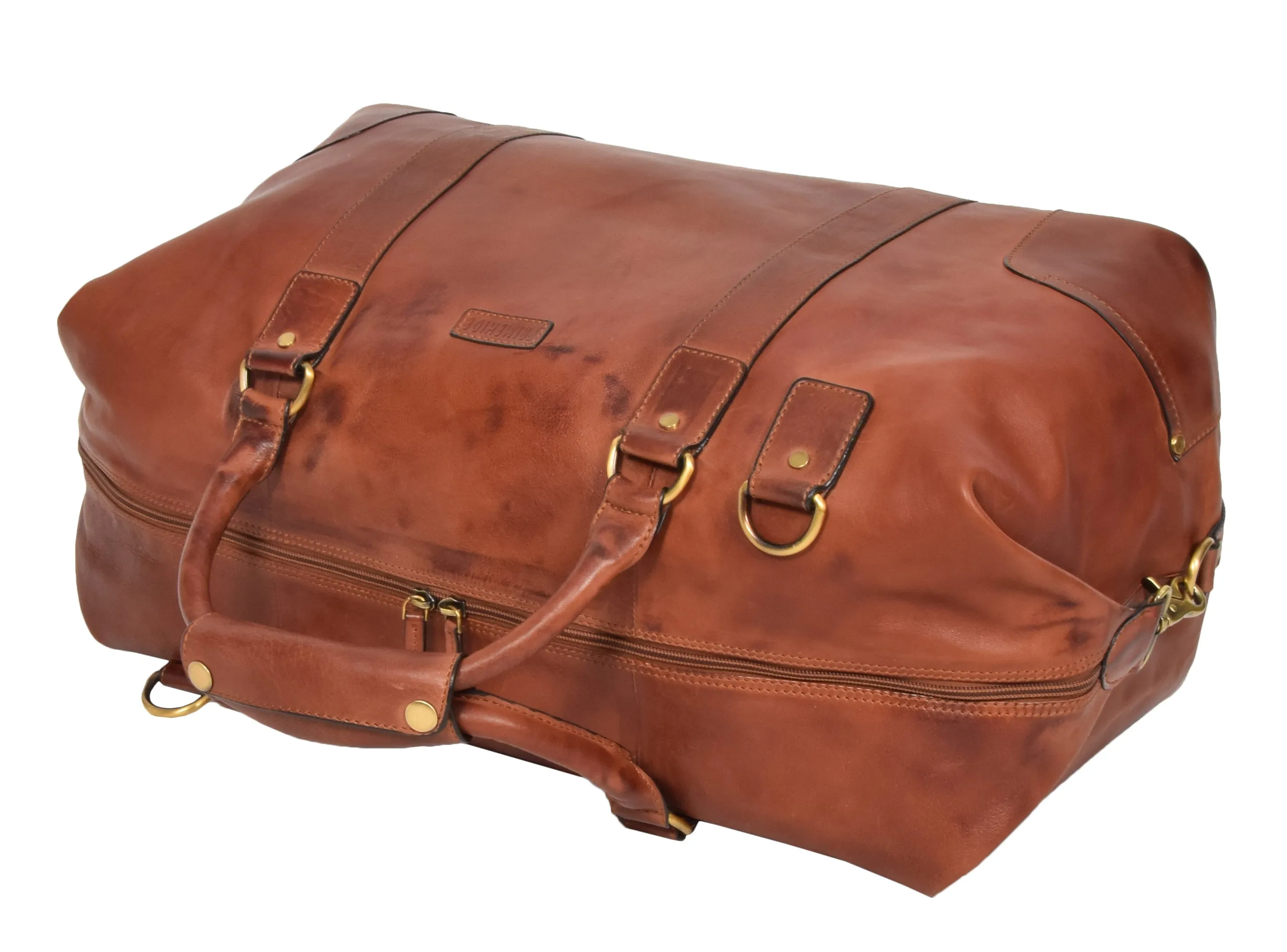 DR324 Genuine Leather Holdall Travel Weekend Duffle Bag Tan