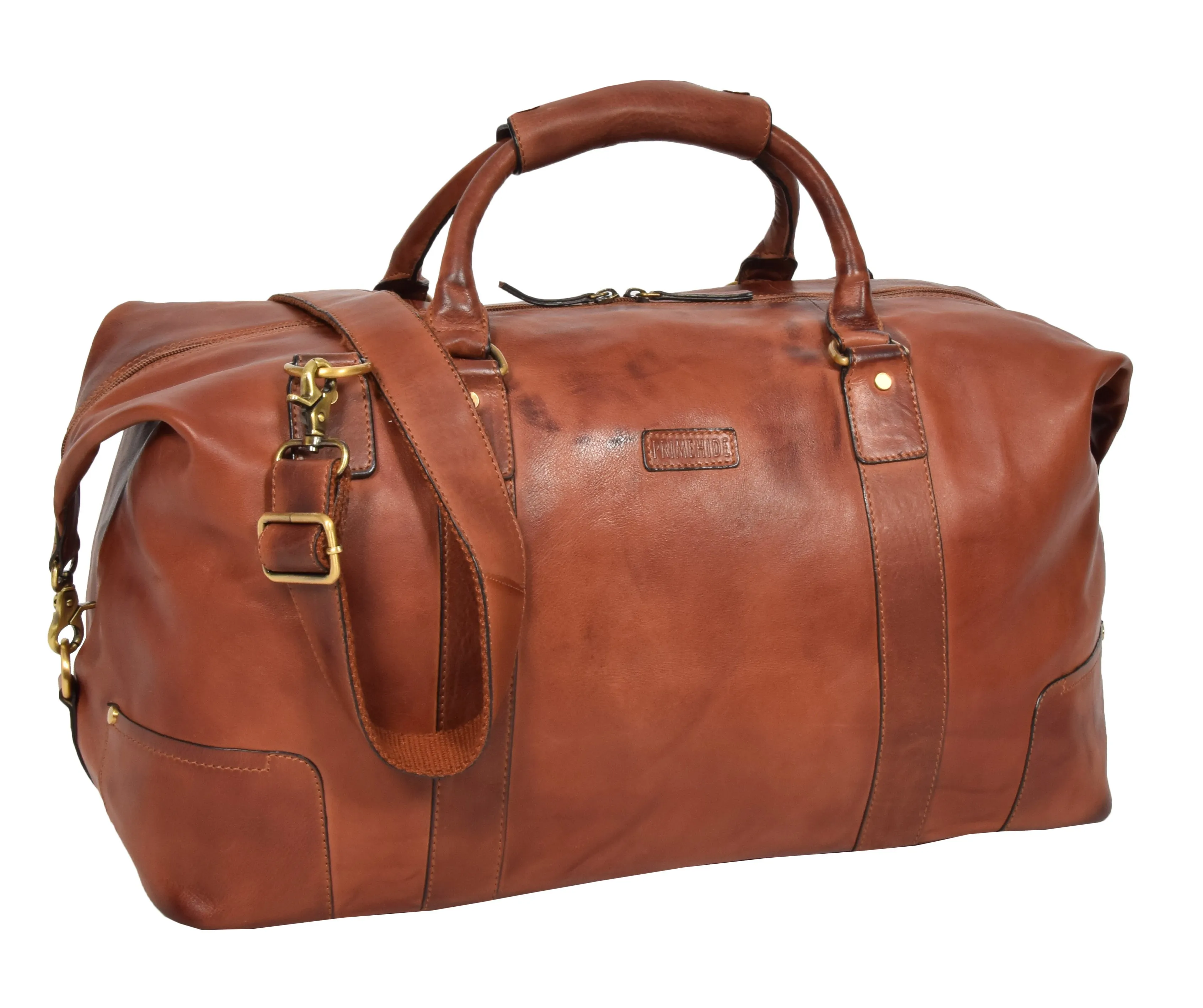 DR324 Genuine Leather Holdall Travel Weekend Duffle Bag Tan