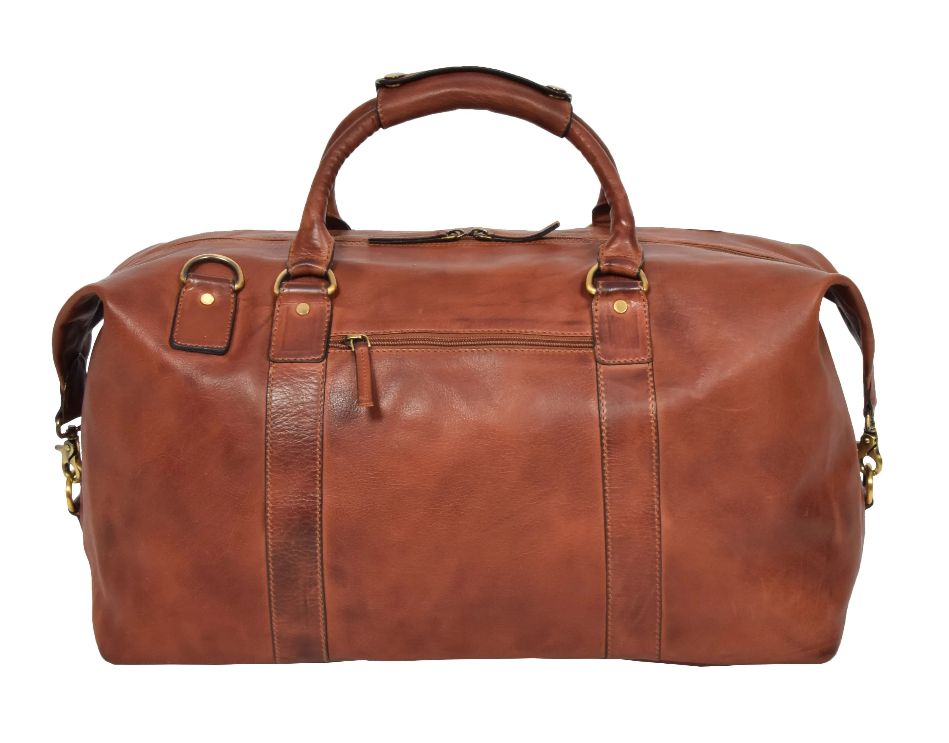 DR324 Genuine Leather Holdall Travel Weekend Duffle Bag Tan