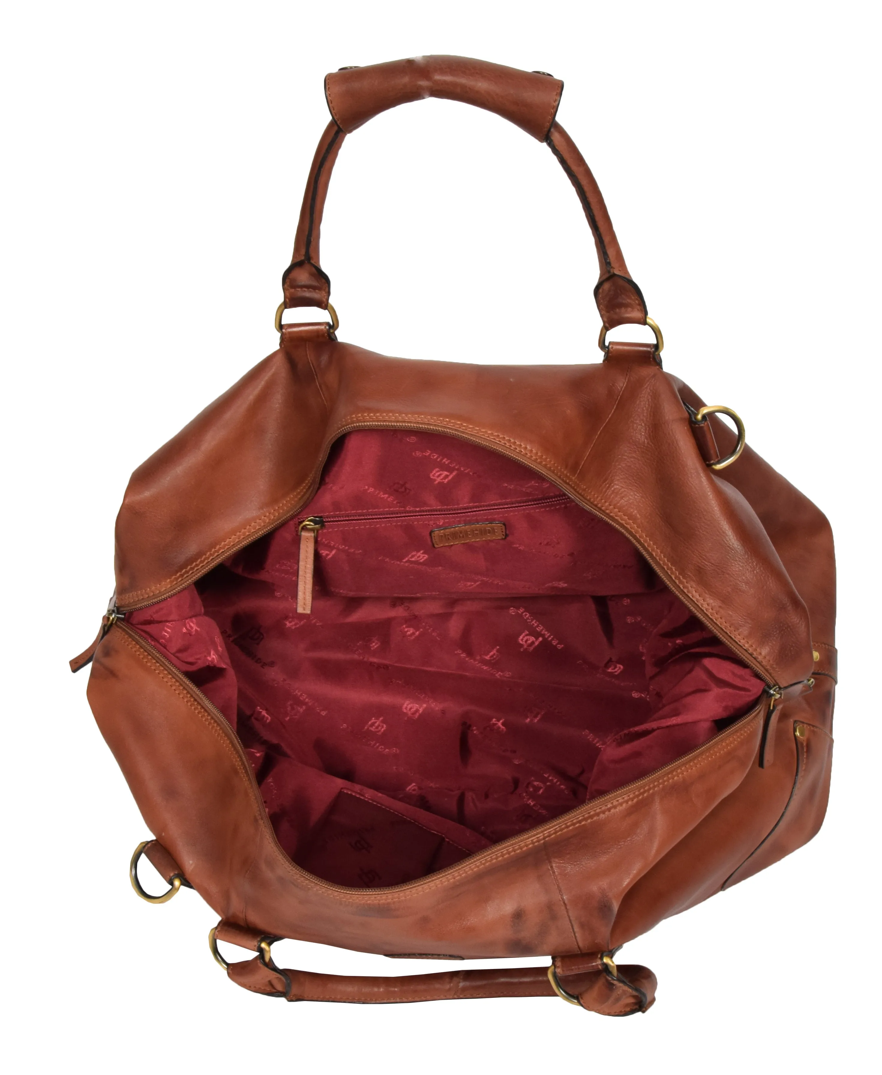 DR324 Genuine Leather Holdall Travel Weekend Duffle Bag Tan