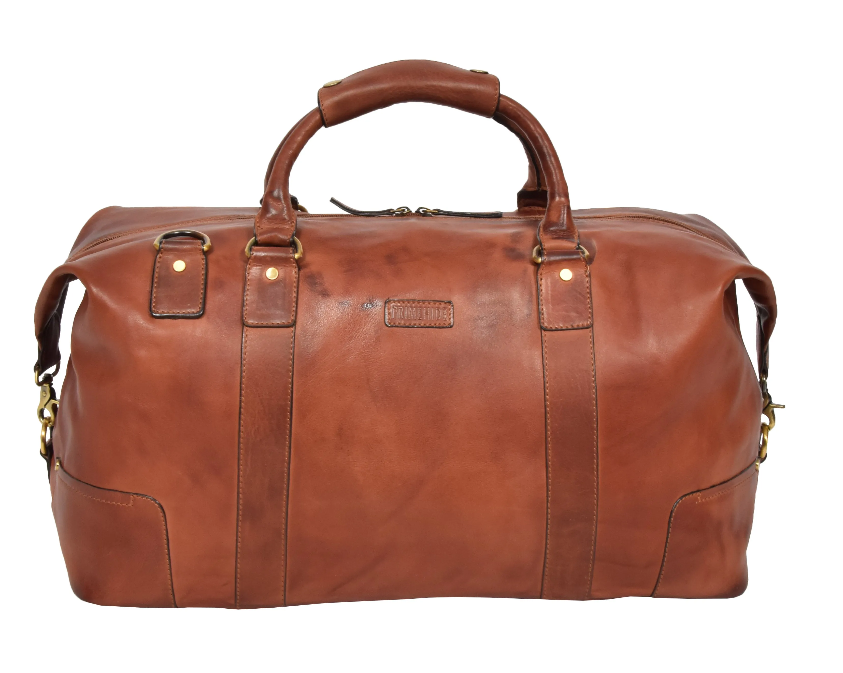 DR324 Genuine Leather Holdall Travel Weekend Duffle Bag Tan