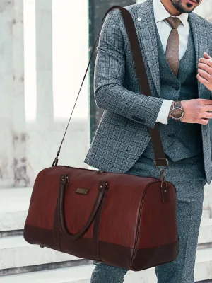 Earthy Tan Vegan Leather Travel Duffle Bag With External Shoe Pocket