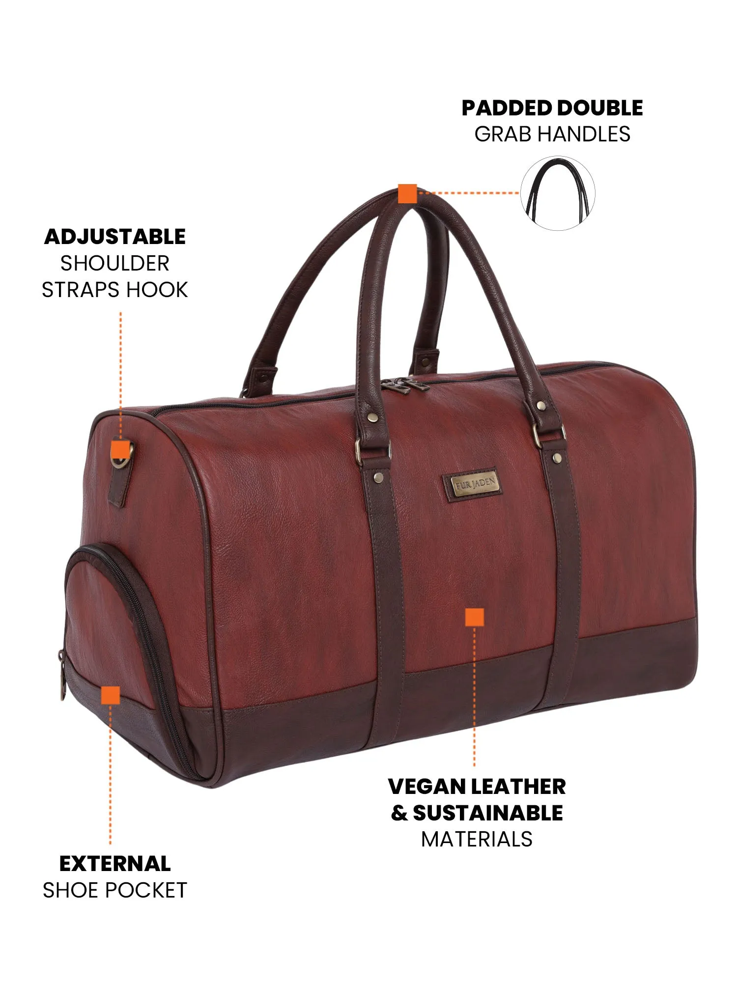 Earthy Tan Vegan Leather Travel Duffle Bag With External Shoe Pocket