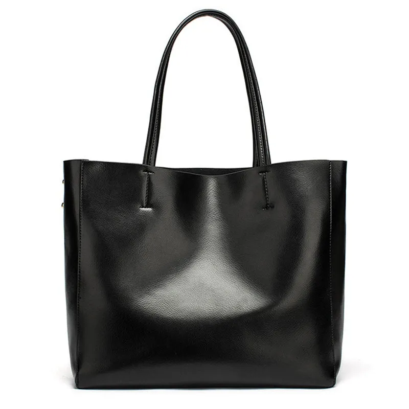 Elegant Lady Simple Style Genuine Leather High Capacity Zipper Handbags
