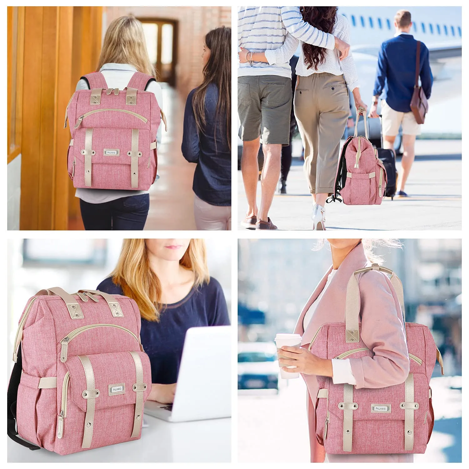 FALANKO Wide Open Pink Backpack with  USB Charging Port