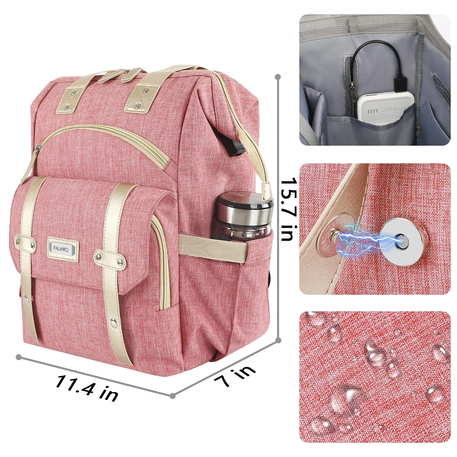 FALANKO Wide Open Pink Backpack with  USB Charging Port