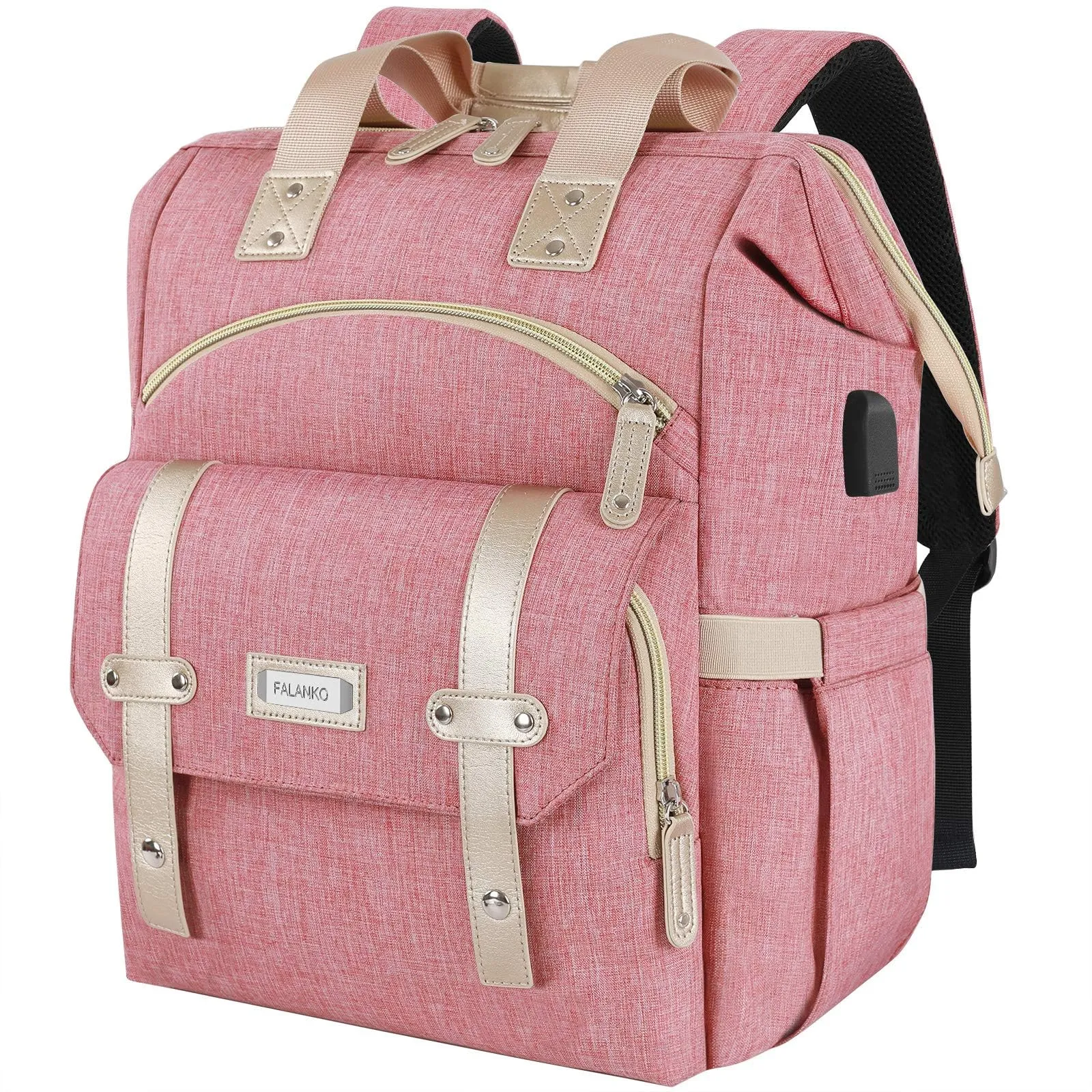 FALANKO Wide Open Pink Backpack with  USB Charging Port