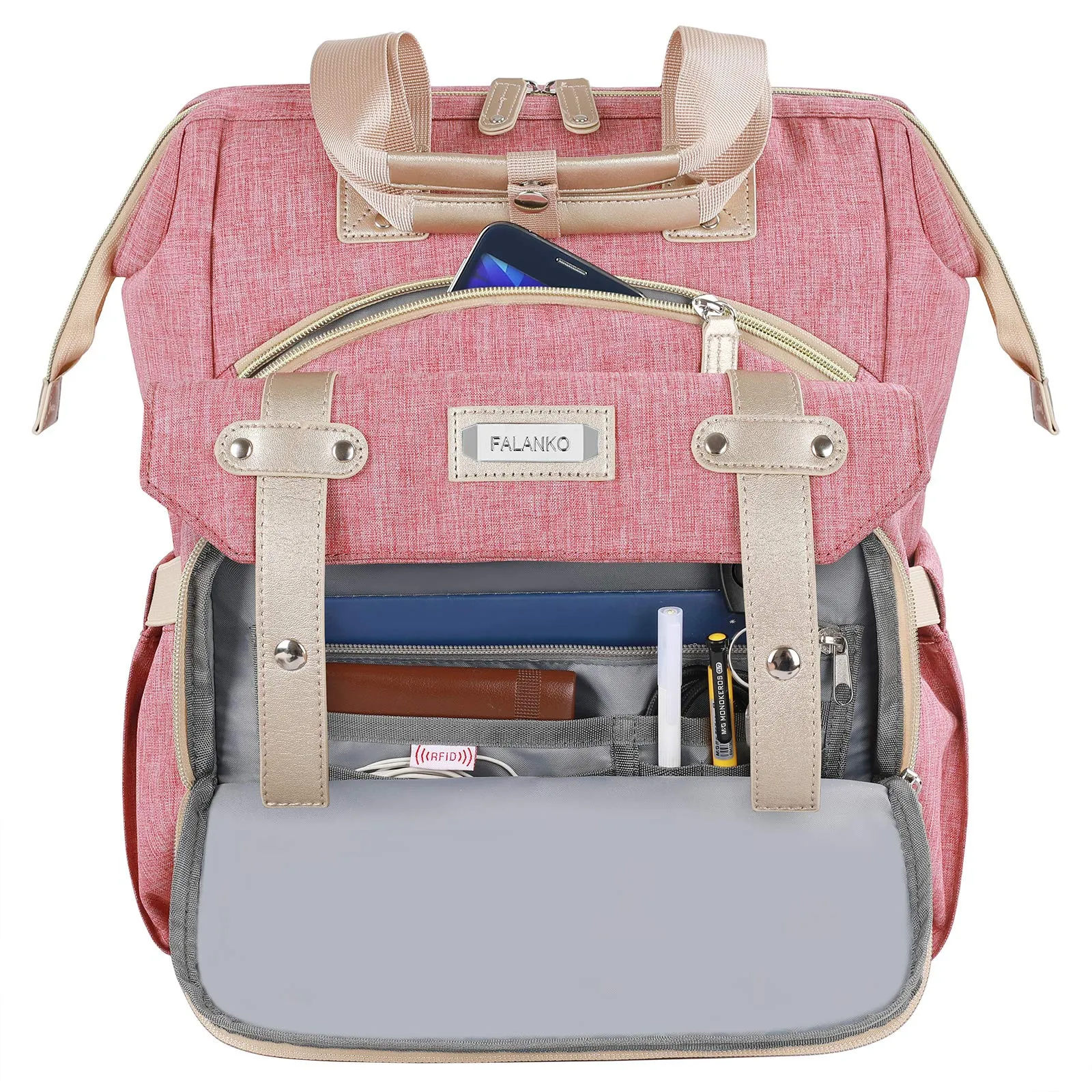 FALANKO Wide Open Pink Backpack with  USB Charging Port