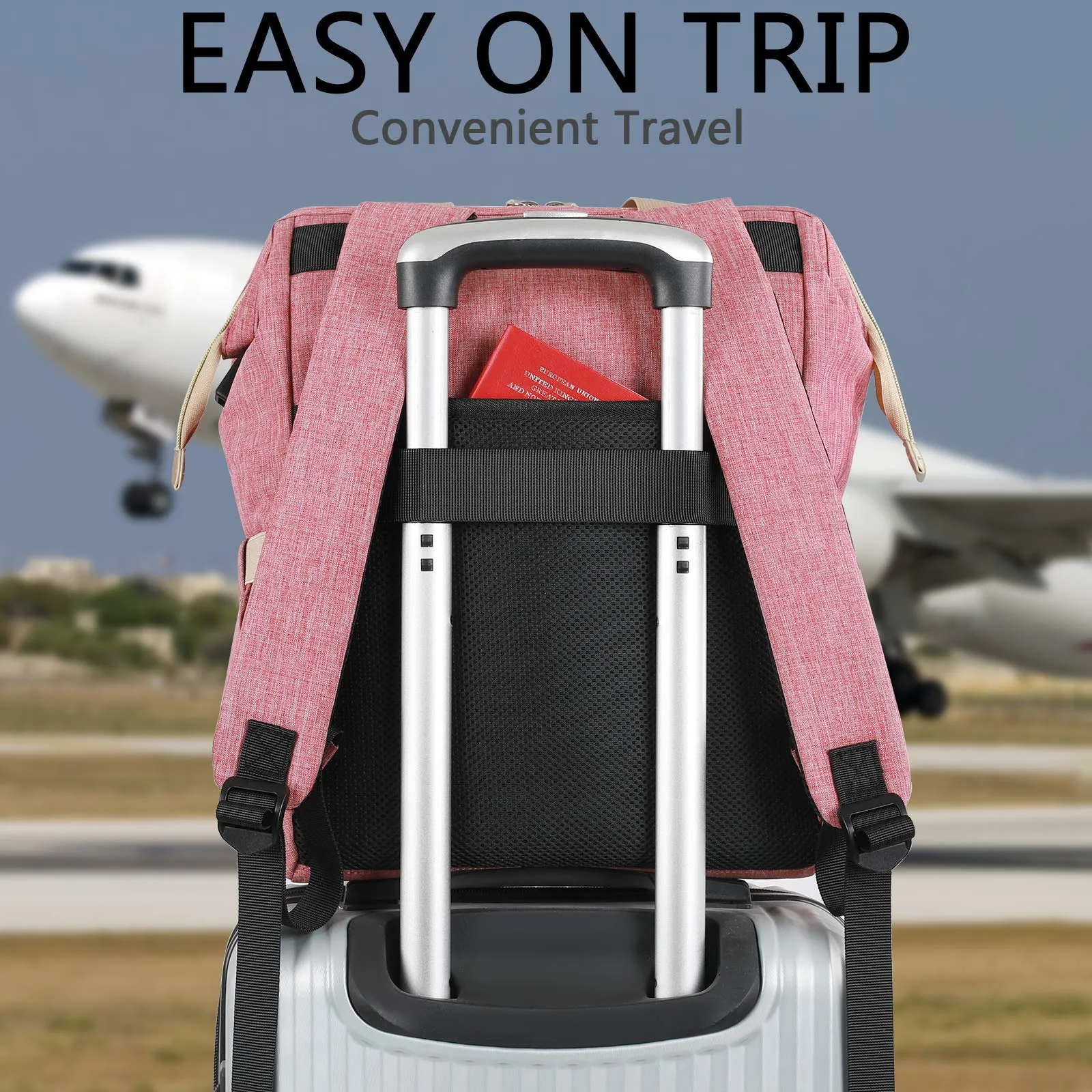 FALANKO Wide Open Pink Backpack with  USB Charging Port