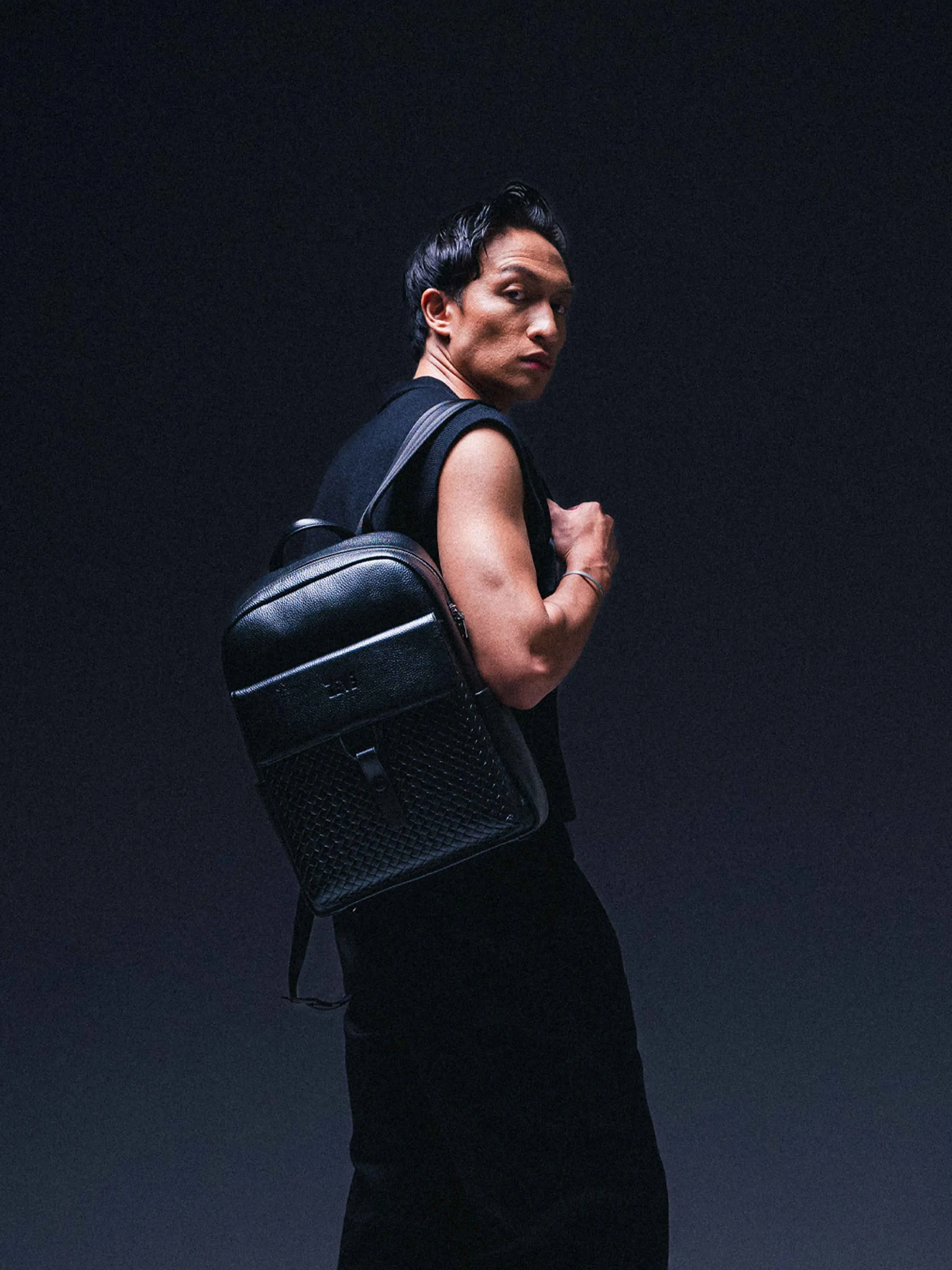Genova Backpack - Black Weave Leather