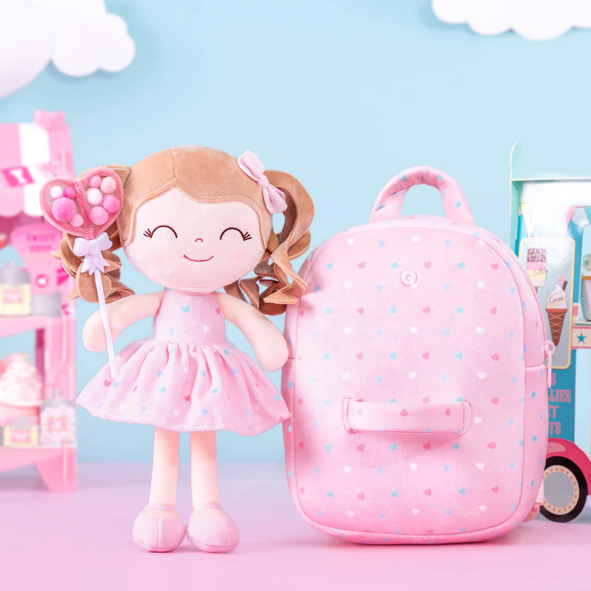 Gloveleya 9-inch Personalized Spring Girl Love Heart Dolls Backpacks Series