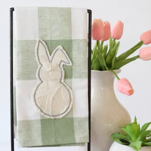 Green Plaid with White Bunny Kitchen Towel