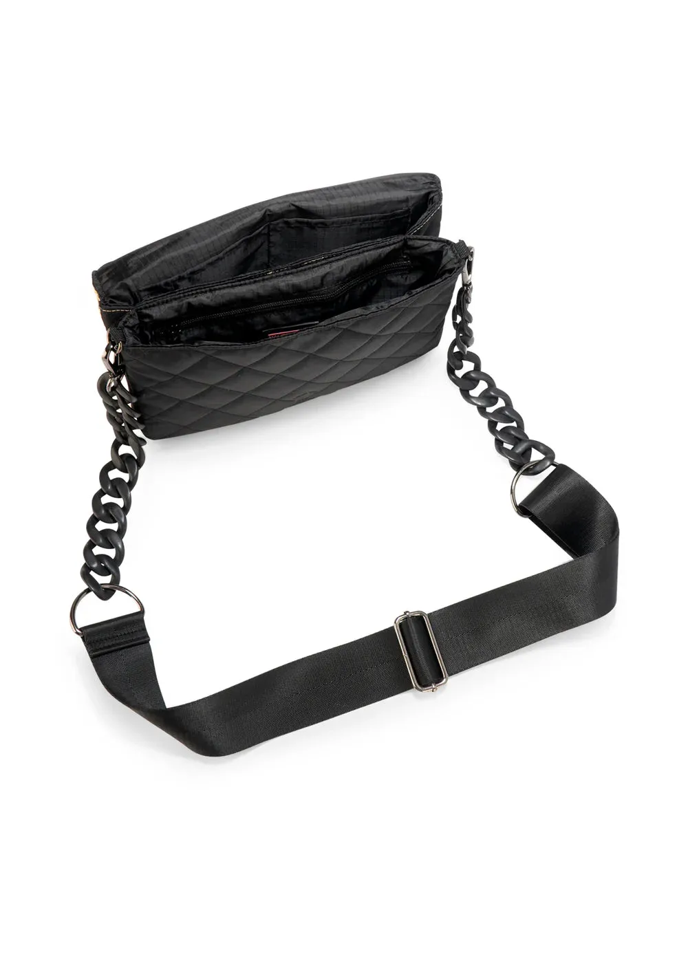 Haute Shore Lexi Crossbody Raffia/Black Quilted Nylon