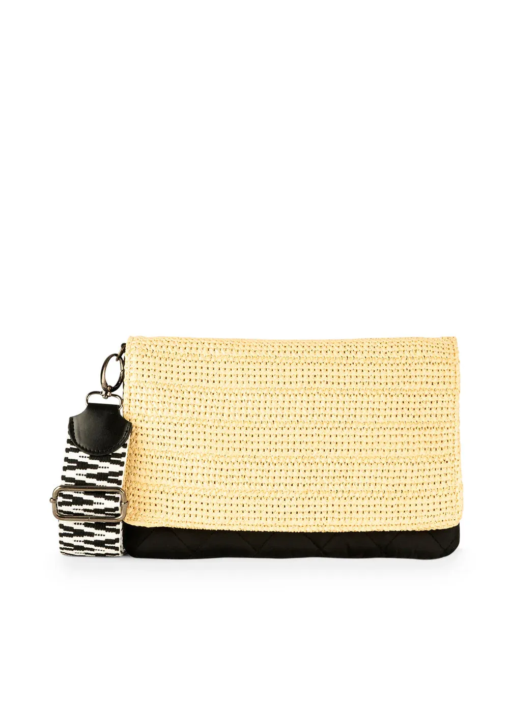 Haute Shore Lexi Crossbody Raffia/Black Quilted Nylon