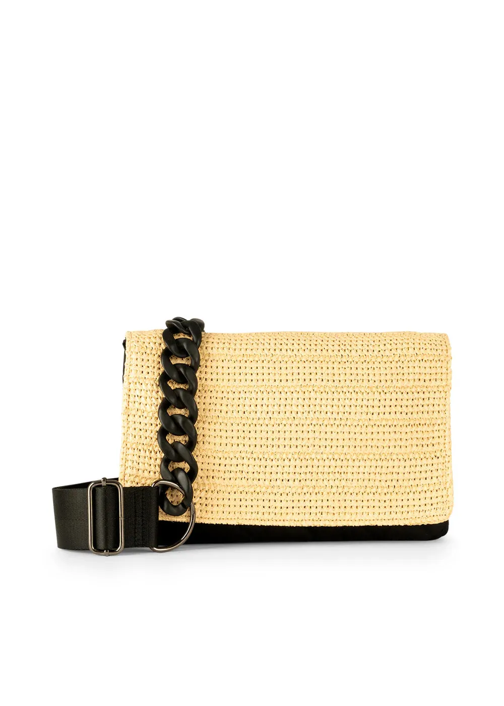 Haute Shore Lexi Crossbody Raffia/Black Quilted Nylon