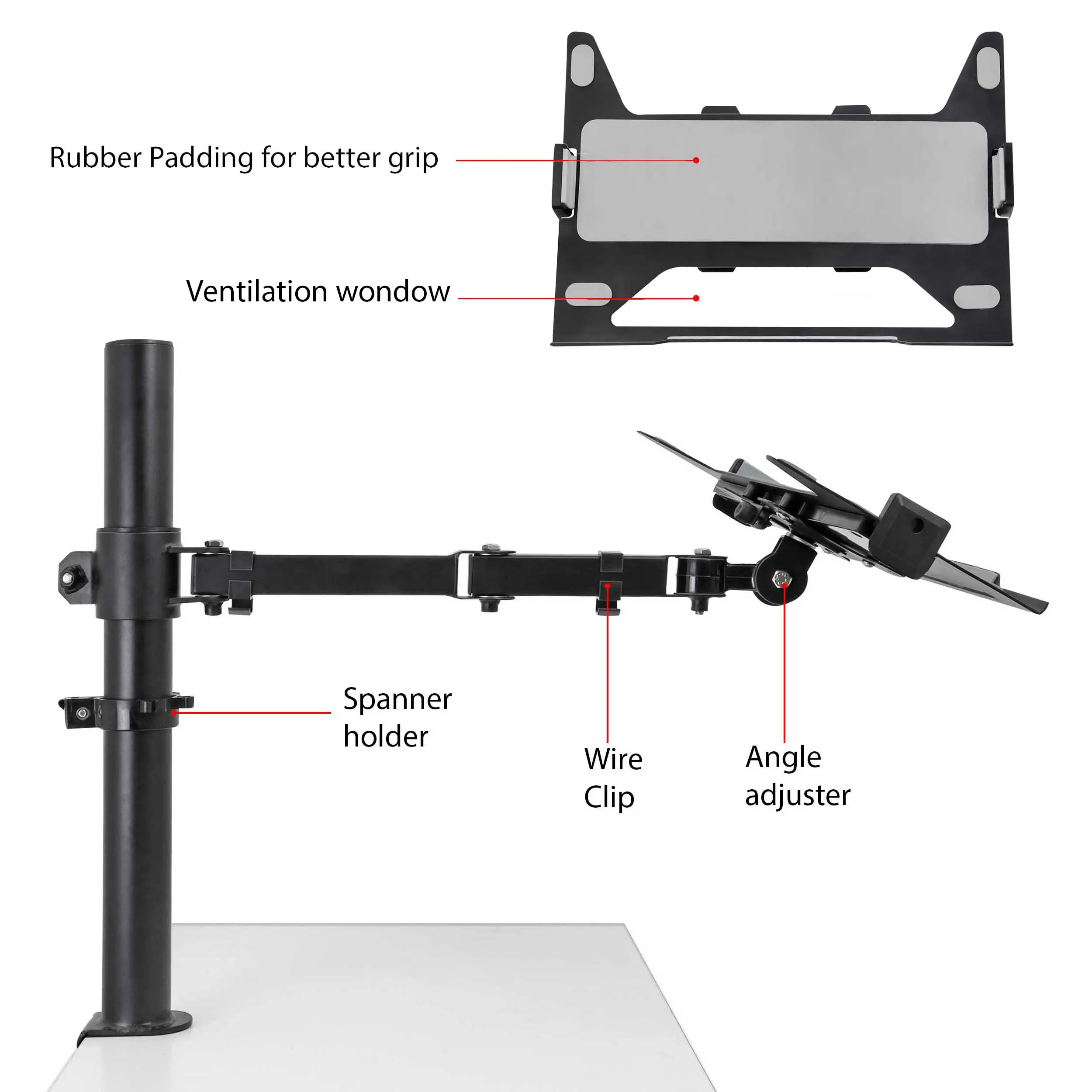 Isomars Laptop Mount Stand - Adjustable Height & Angles. Suitable for Laptop Size from 12 inches to 17 inches (30cm to 43cm).