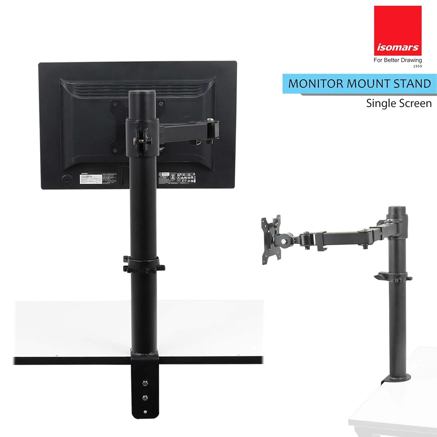 Isomars Monitor Mount Stand Single Screen - Adjustable Height & Angles
