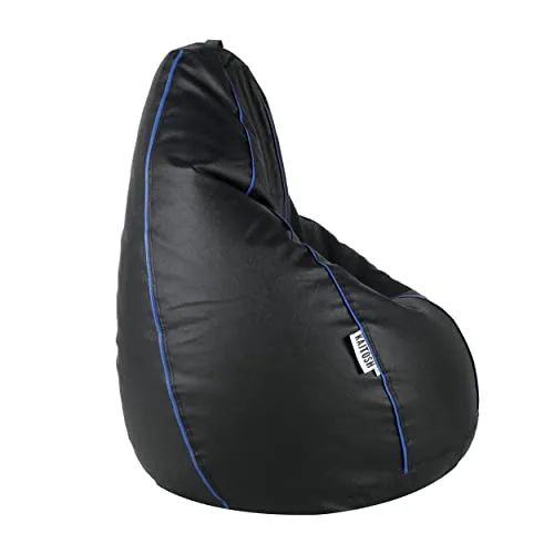 Komfy Couch XXXL Classy Piping Bean Bag Filled (Bean Bag Beans/Bean Bag Fillers) Black & Blue