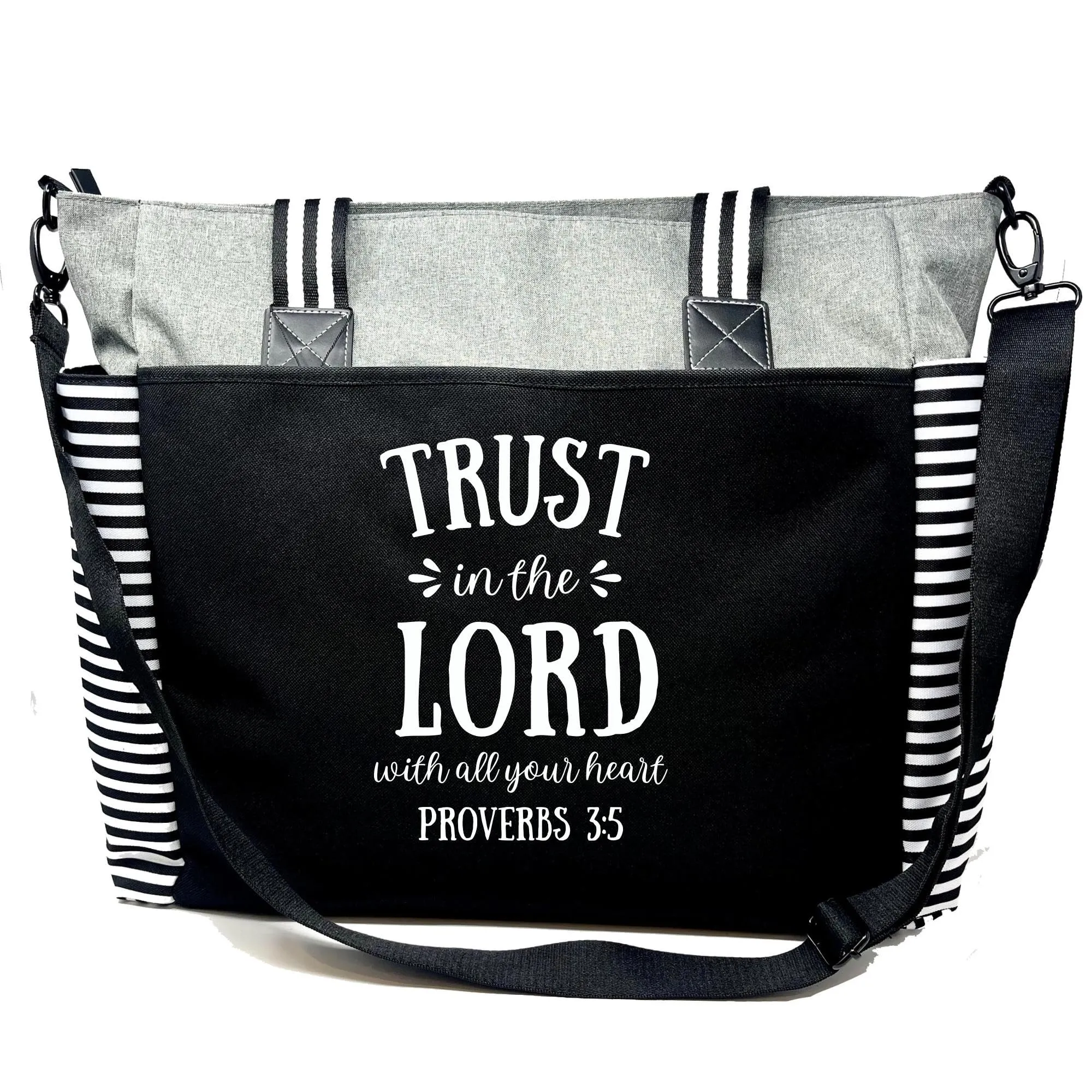 Large Zippered Inspirational Tote Bags for Women - Christian Gift Ideas (Trust in the Lord Lou Lou Gray)