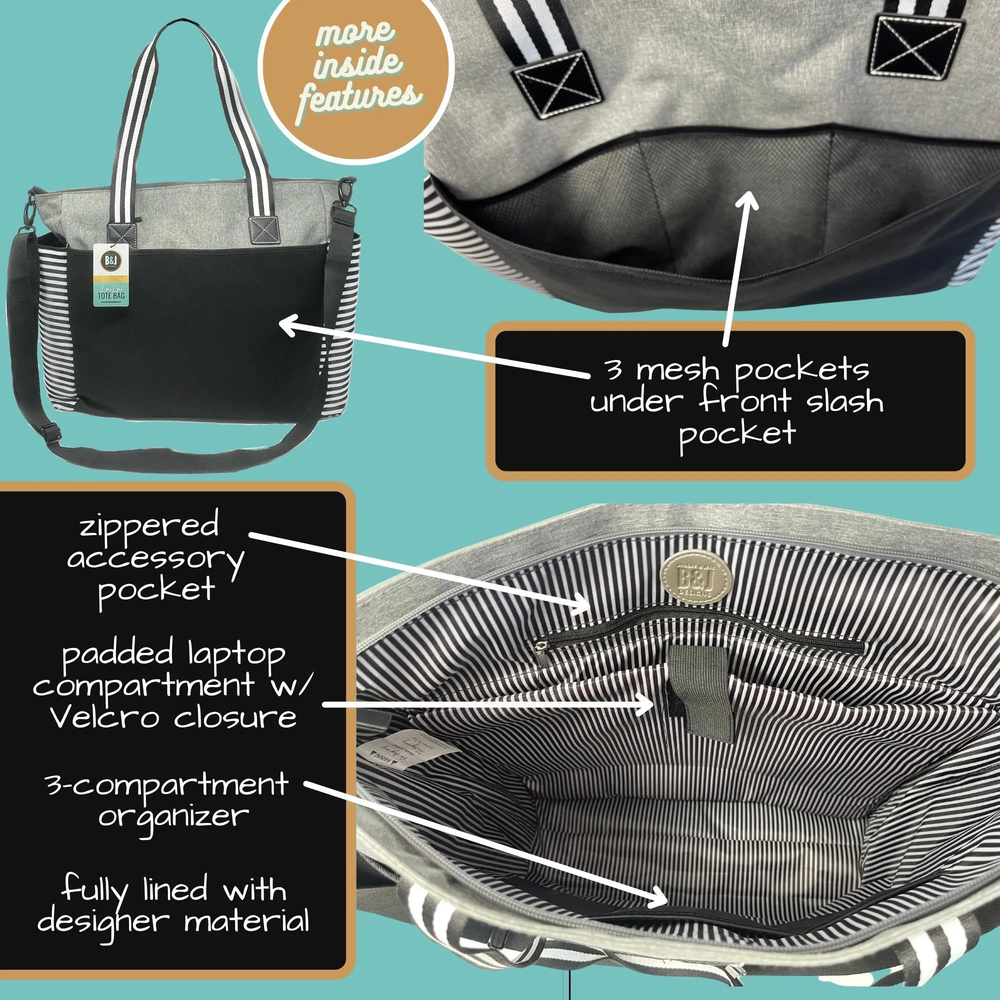 Large Zippered Inspirational Tote Bags for Women - Christian Gift Ideas (Trust in the Lord Lou Lou Gray)