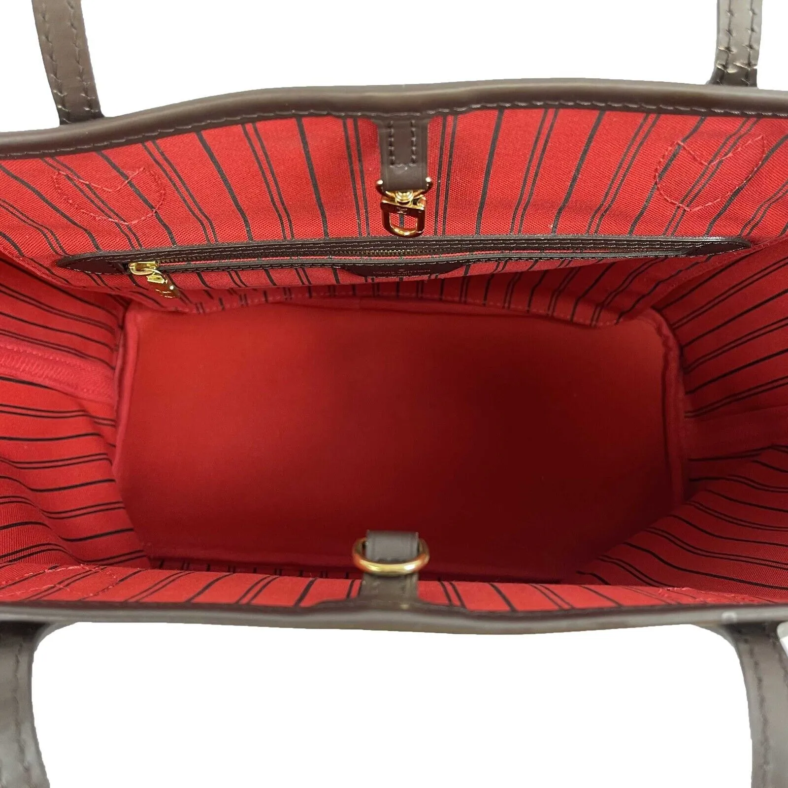 Louis Vuitton - LV Neverfull Damier Ebene MM - Brown / Red Tote / Shoulder Bag