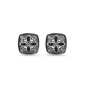 Marquise Pavé Stud Earring - Sterling Silver   CZ Noir