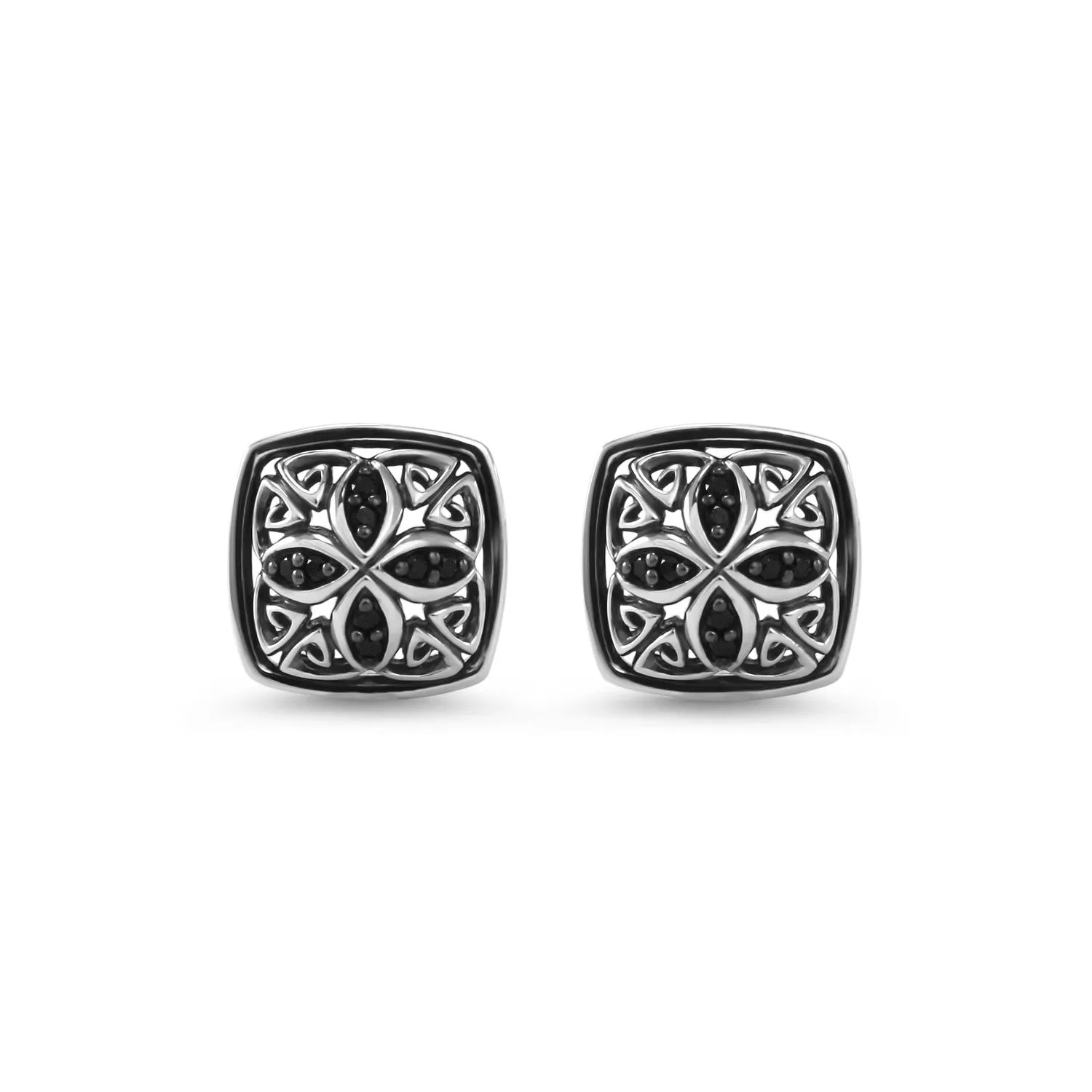 Marquise Pavé Stud Earring - Sterling Silver   CZ Noir